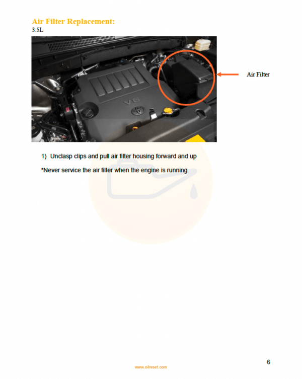 2015 Toyota Highlander 3.5L Air Filter Replacement